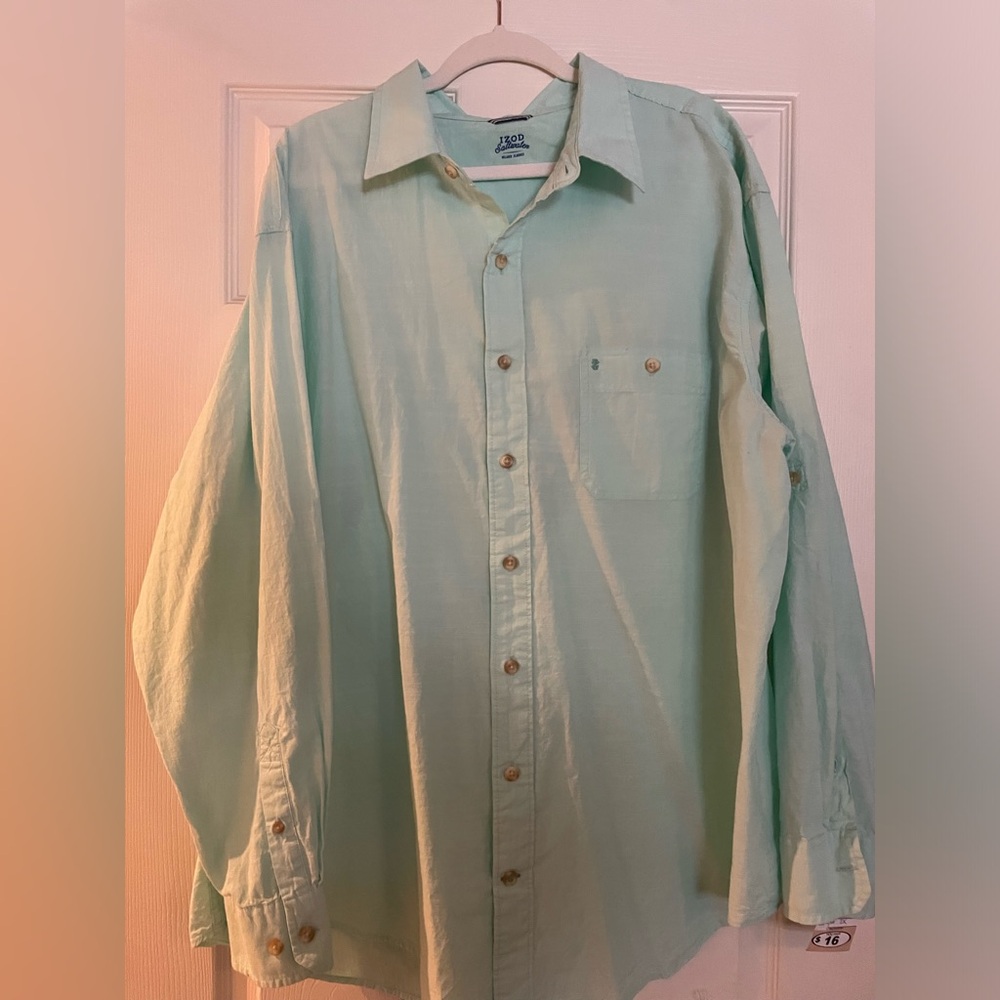 2XL IZOD light green saltwater long sleeve button up